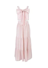 Girls 7-16 2 Piece Striped Bow Skirt Set