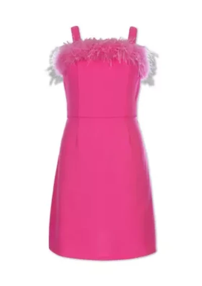 Girls 7-16 Scuba Crepe Feather Trim Dress