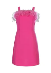 Girls 7-16 Scuba Crepe Feather Trim Dress
