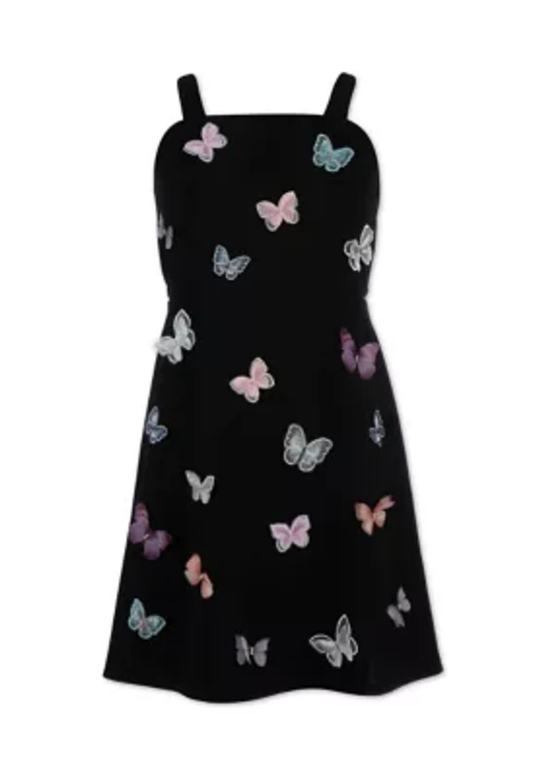 Girls 7-16 Butterfly Printed Scuba Crepe Dress