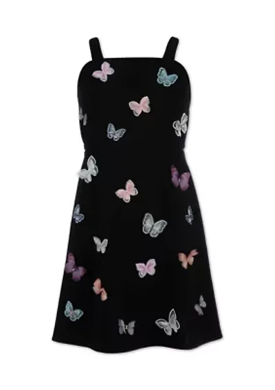 Girls 7-16 Butterfly Printed Scuba Crepe Dress