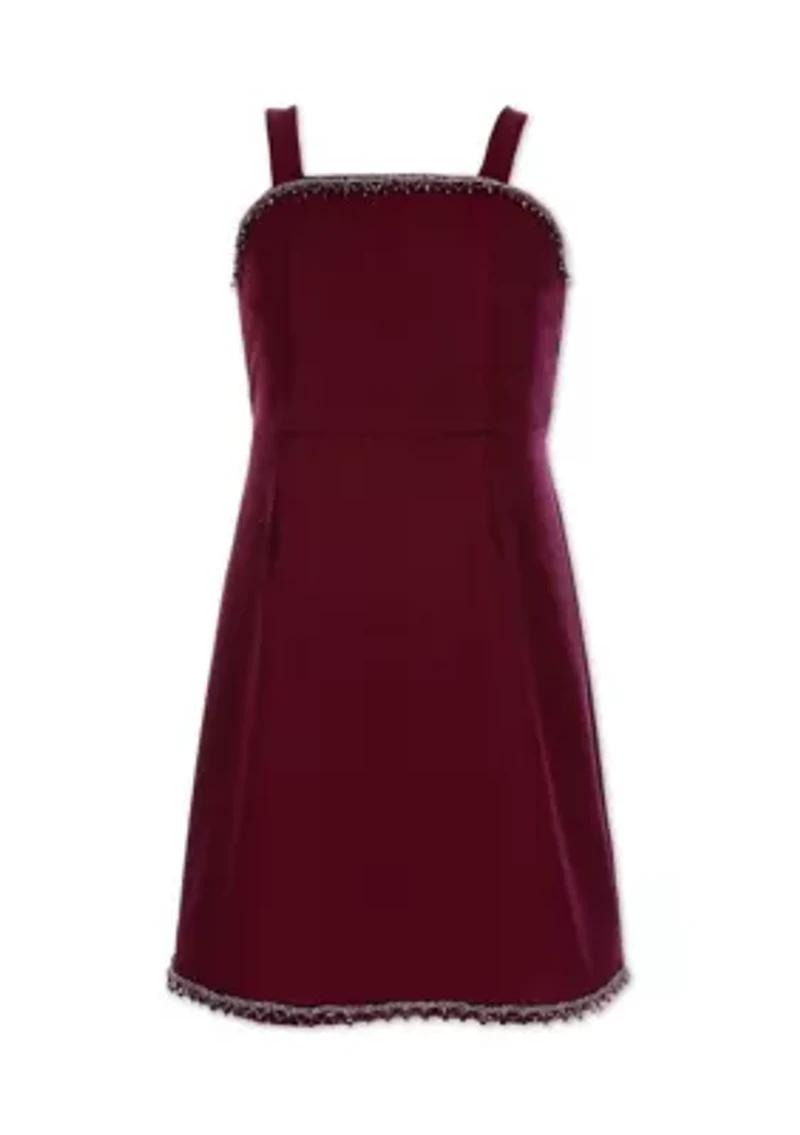 Girls 7-16 Sleeveless Scuba Crepe Dress with Bejeweled Details