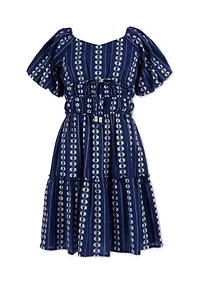 Girls 7-16 Navy Embroidered Dress