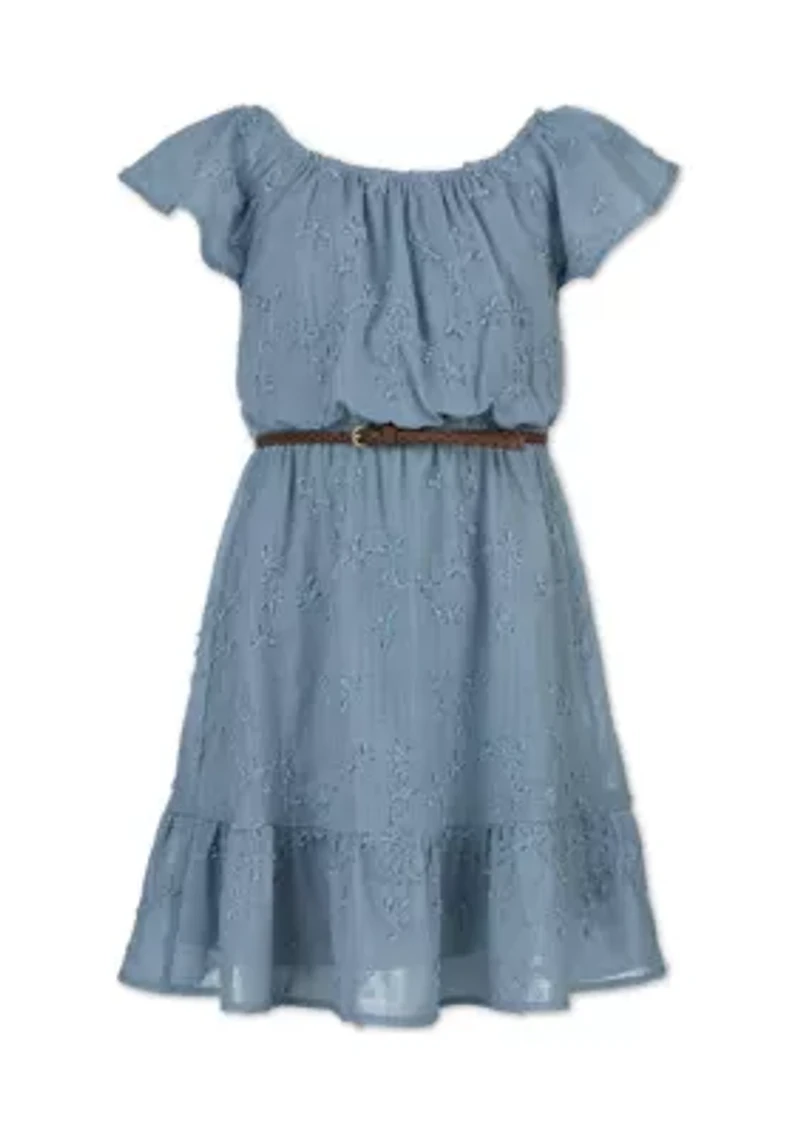Girls 7-16 Belted Embroidered Dress