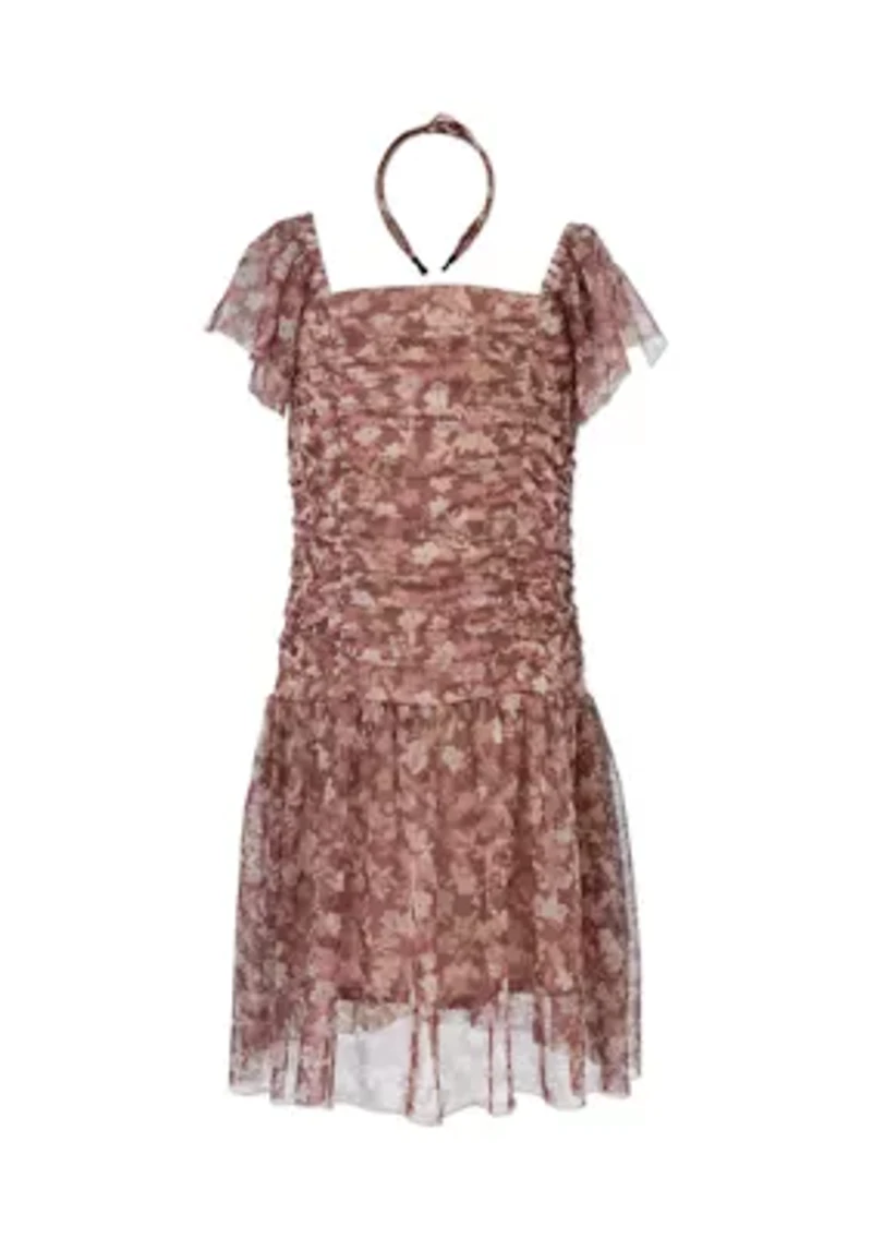 Girls 7-16 Floral Short Sleeve Mesh Dress