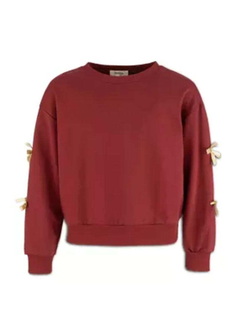 Girls 7-16 Bow Sleeve Fleece Sweater