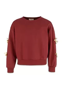 Girls 7-16 Bow Sleeve Fleece Sweater