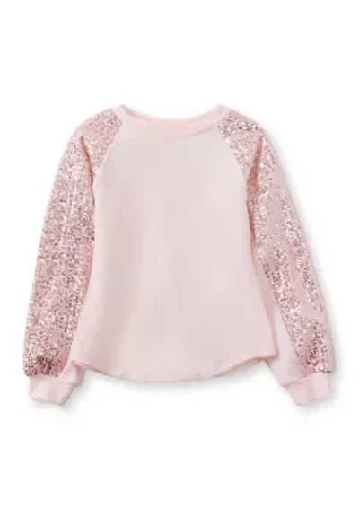 Girls 4-6x Long Sequin Sleeve Sparkle Fleece Pullover
