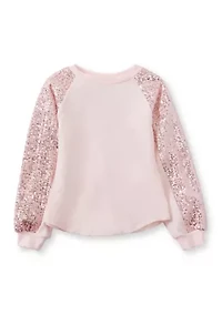 Girls 4-6x Long Sequin Sleeve Sparkle Fleece Pullover