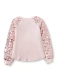 Girls 4-6x Long Sequin Sleeve Sparkle Fleece Pullover