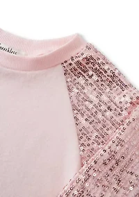 Girls 4-6x Long Sequin Sleeve Sparkle Fleece Pullover