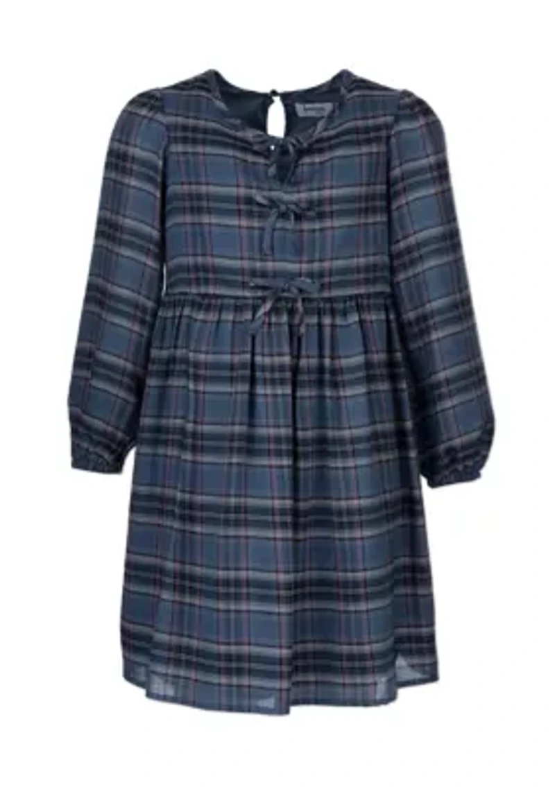 Girls 7-16 Plaid Printed Bow Front Dress