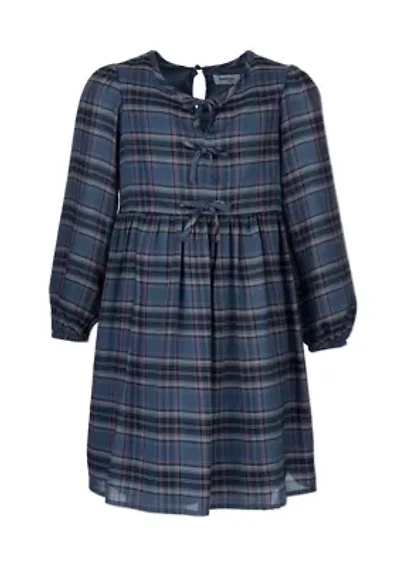 Girls 7-16 Plaid Printed Bow Front Dress