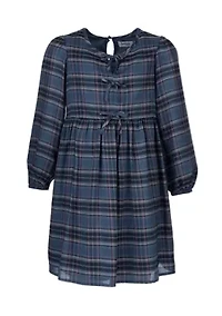 Girls 7-16 Plaid Printed Bow Front Dress