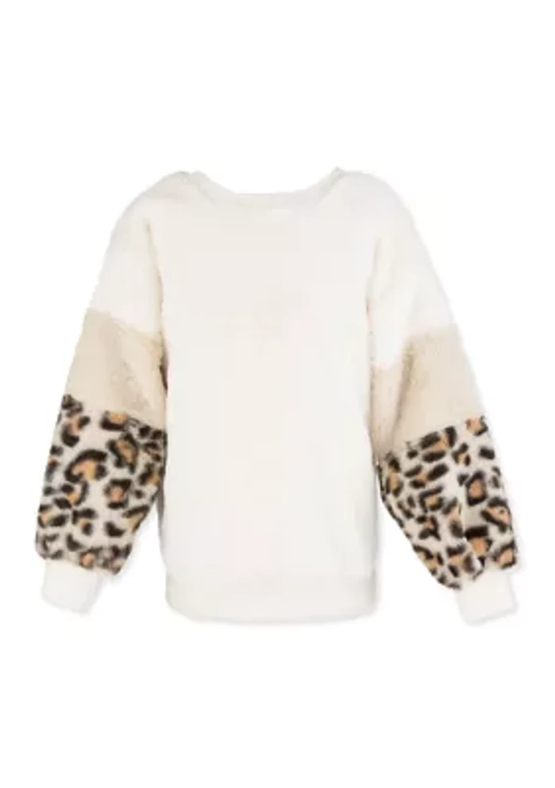 Girls 4-6x Sherpa Color Blocked Sleeve Top