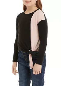 Girls 7-16 Long Sleeve Tie Front Top