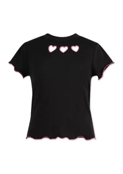 Girls 7-16 Laser Cut Heart Graphic Short Sleeve T-Shirt