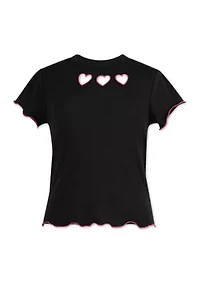 Girls 7-16 Laser Cut Heart Graphic Short Sleeve T-Shirt