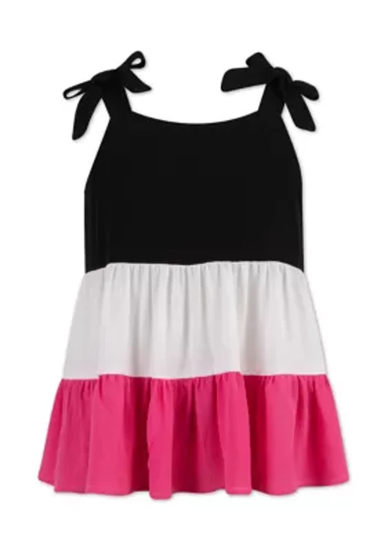 Girls 7-16 Sleeveless Tier Color Block Tie Shoulder Dress