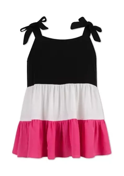 Girls 7-16 Sleeveless Tier Color Block Tie Shoulder Dress