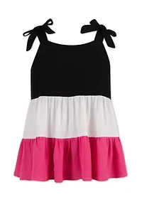 Girls 7-16 Sleeveless Tier Color Block Tie Shoulder Dress