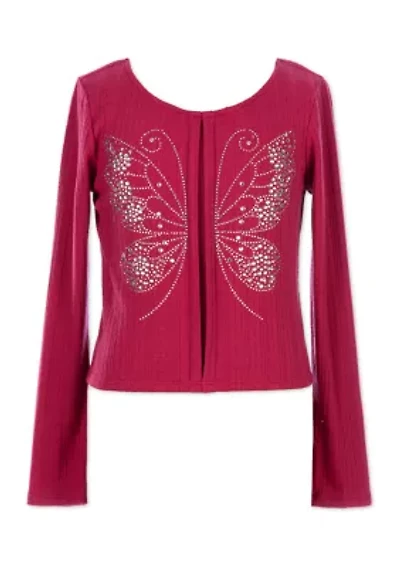 Girls 7-16 Butterfly Rhinestone Top