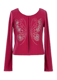 Girls 7-16 Butterfly Rhinestone Top