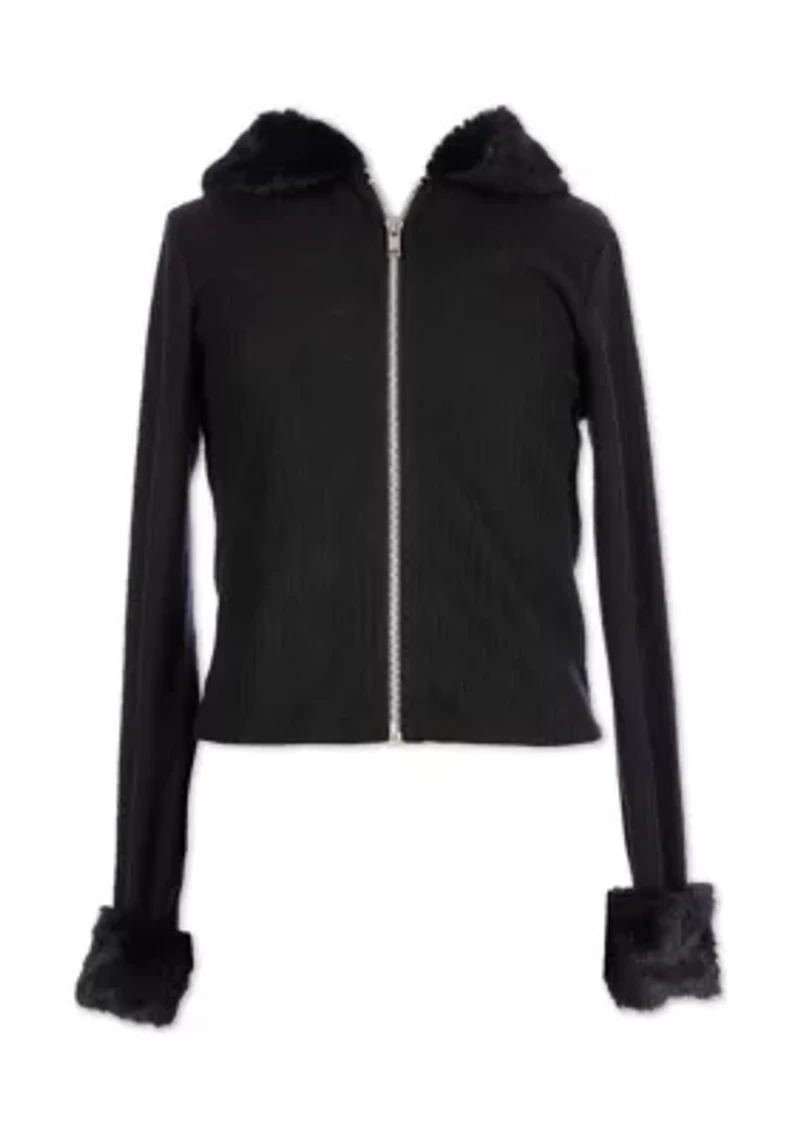 Girls 7-16 Fleece Cuff Zip Top