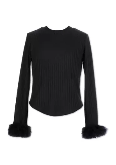Girls 7-16 Feather Cuff Knit Top