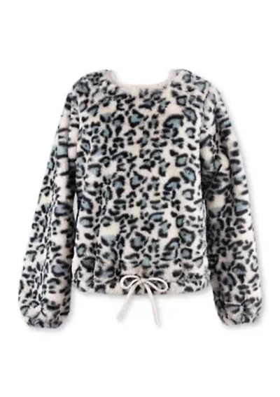 Girls 4-6x Sherpa Animal Print Top