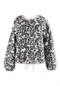 Girls 4-6x Sherpa Animal Print Top