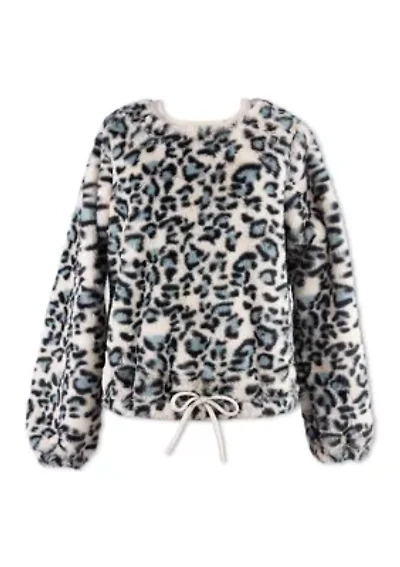 Girls 7-16 Animal Print Sherpa Pullover