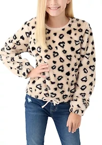 Girls 7-16 Leopard Printed Fur Pullover
