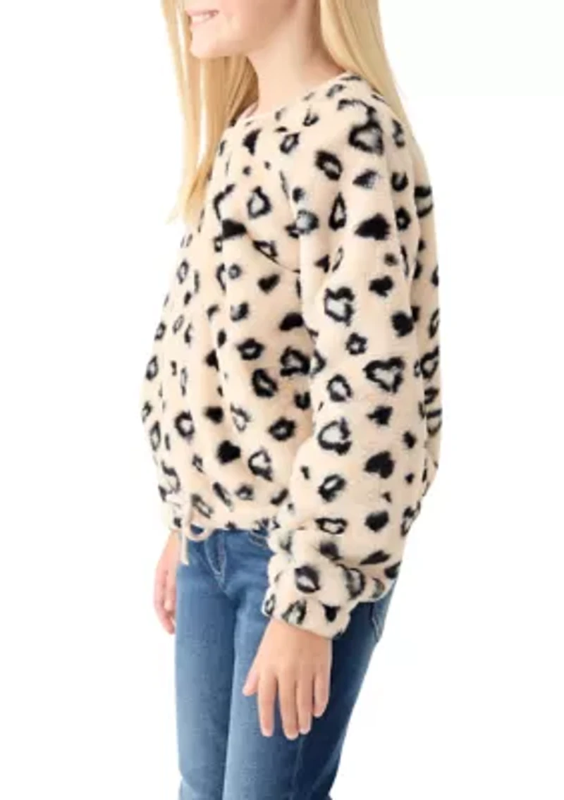 Girls 7-16 Leopard Printed Fur Pullover