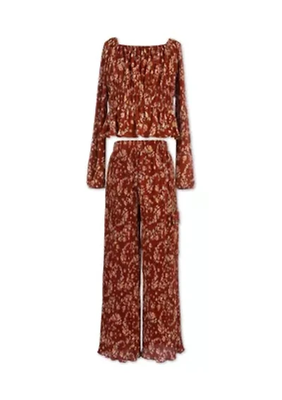 Girls 7-16 Printed Two Piece Plisse Set