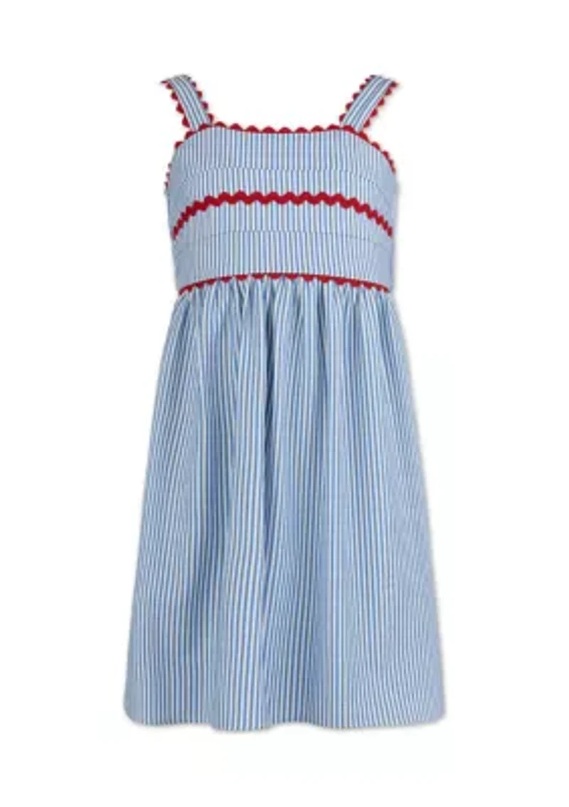 Girls 7-16 Seersucker Stripe Dress with Ric Rac Trim