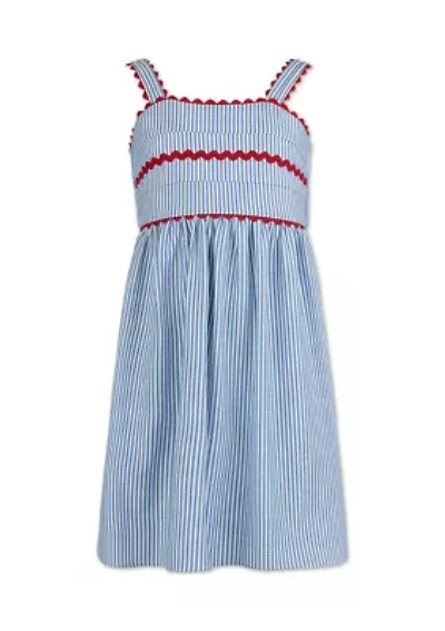 Girls 7-16 Seersucker Stripe Dress with Ric Rac Trim