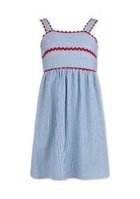 Girls 7-16 Seersucker Stripe Dress with Ric Rac Trim