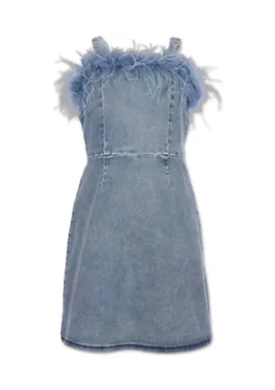Girls 7-16 Denim Feather Dress