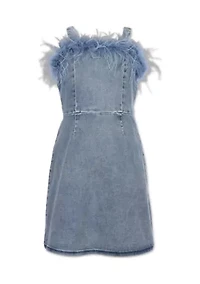 Girls 7-16 Denim Feather Dress