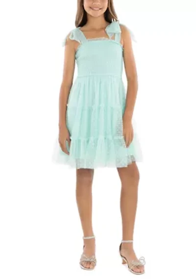 Girls 7-16 Swiss Dot Tiered Dress