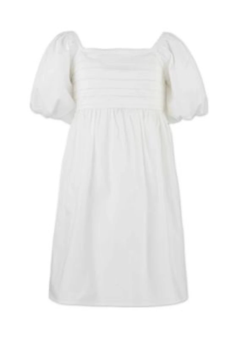 Girls 7-16 Pleat Front Puff Sleeve Dress