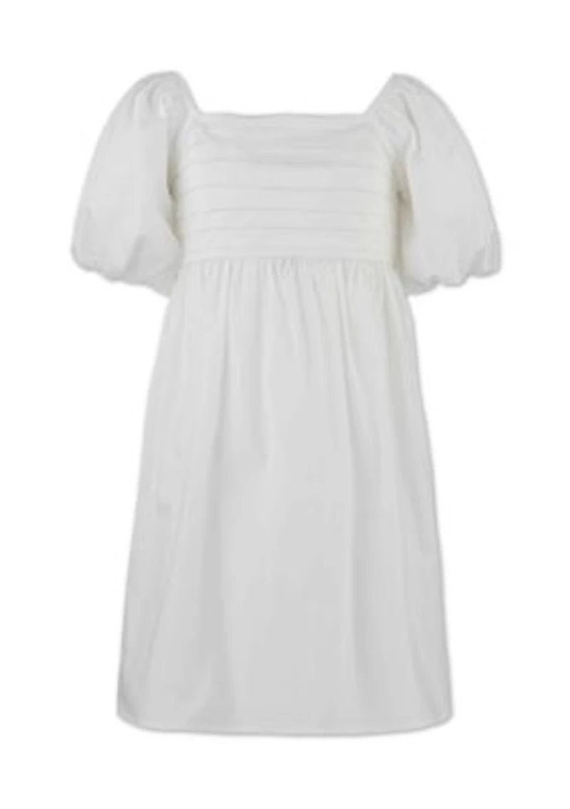 Girls 7-16 Pleat Front Puff Sleeve Dress