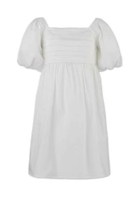 Girls 7-16 Pleat Front Puff Sleeve Dress