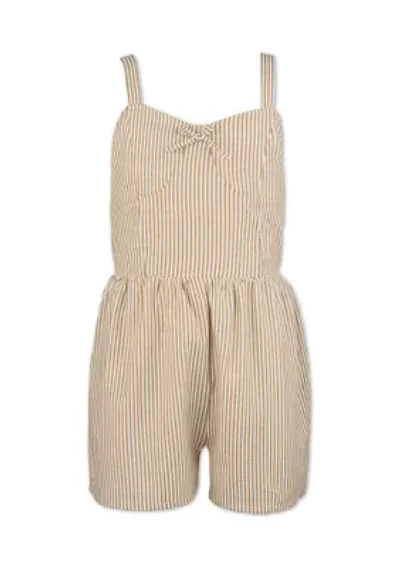 Girls 7-16 Gingham Khaki Romper