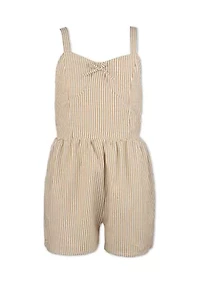Girls 7-16 Gingham Khaki Romper