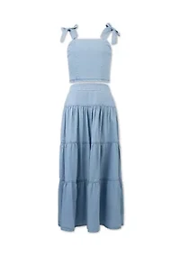 Girls 7-16 Denim 2 Piece Maxi Set