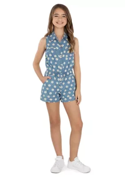 Girls 7-16 Denim Daisy Romper