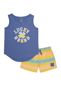Girls 4-10 Sunset Ombré Tank Top and Shorts Pajama Set