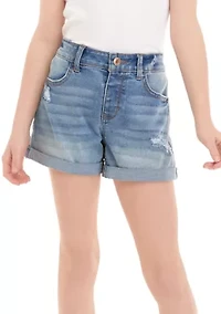 Girls 7-16 Mid Rise Shorts with Double Roll Cuff